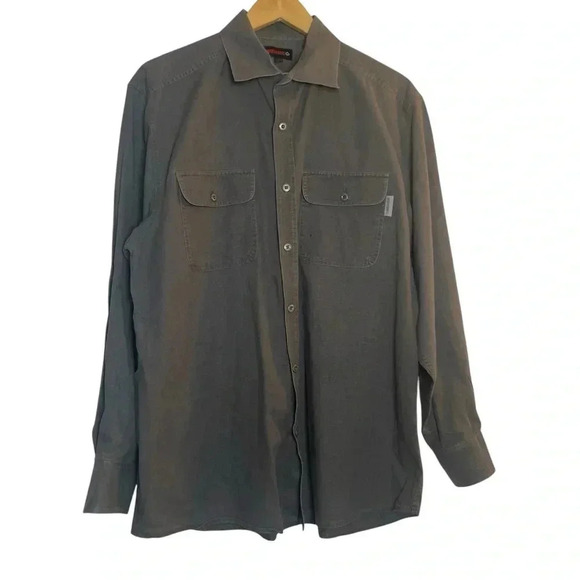 Wolverine Men’s Gray Button Up Long Sleeved Work Shirt Large Pockets Outdoor - Picture 2 of 11